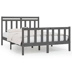 Foto van The living store houten bedframe - grijs - 150 x 200 cm (5ft king size) - massief grenenhout - multiplex lattenbodem