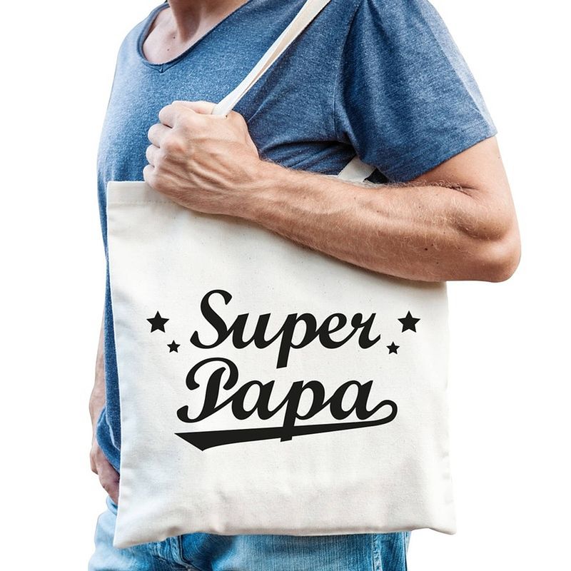 Foto van Katoenen cadeau tasje super papa - feest boodschappentassen