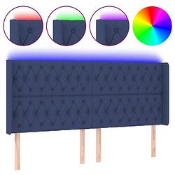 Foto van The living store hoofdbord led blauw - stof - hout - 183x16x118/128cm - verstelbare hoogte - kleurrijke