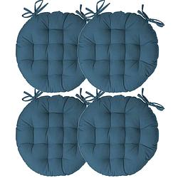 Foto van Atmosphera stoelkussen rond - 4x - jeans blauw - katoen - 38 x 6.5 cm - wicker zitkussen - tuinstoelkussens