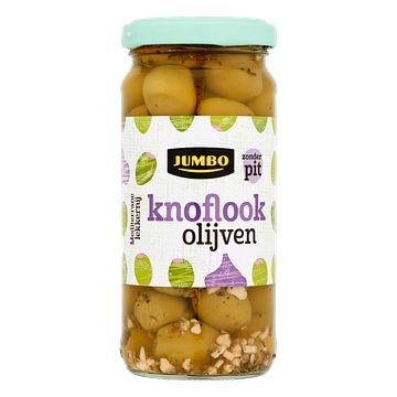 Foto van Jumbo knoflook olijven zonder pit 220g