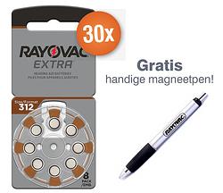 Foto van Voordeelpak rayovac gehoorapparaat batterijen - type 312 (bruin) - 30 x 8 stuks + gratis magnetische batterijpen