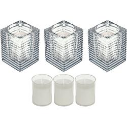 Foto van 3x kaarsen wit in kaarsenhouders met 3 navullingen 7 x 10 cm 24 branduren sfeerkaarsen - stompkaarsen