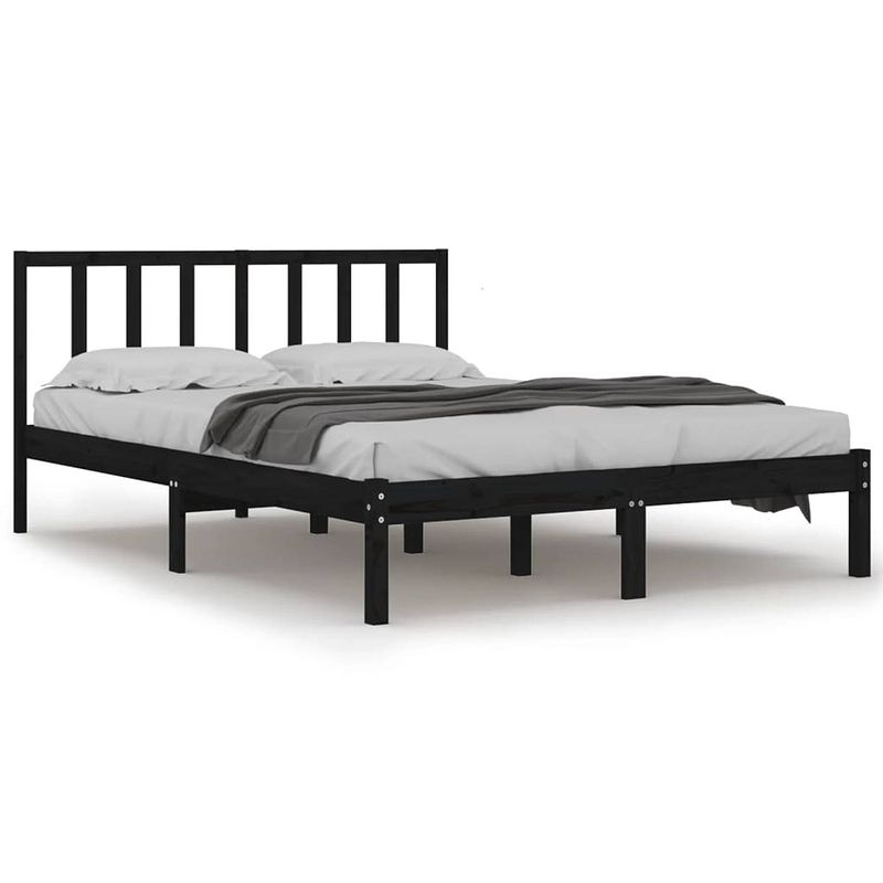 Foto van The living store houten bedframe - zwarte - 205.5 x 146 x 100 cm - massief grenenhout - geschikt voor 140 x 200 cm