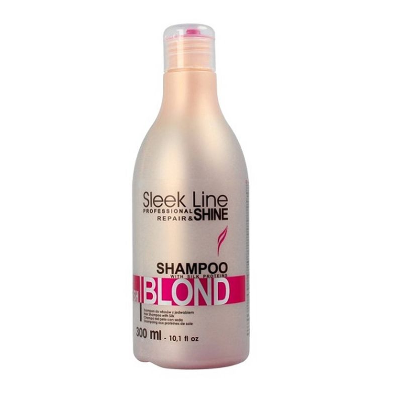 Foto van Sleek line blush blonde shampoo die een roze tint geeft aan blond haar met zijde 300ml