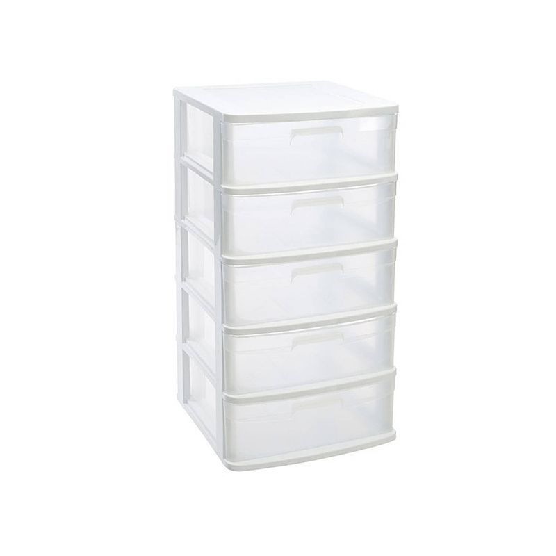 Foto van Ladeblok/bureau organizer met 5x lades wit/transparant l40 x b39 x h81 cm - ladeblok