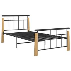 Foto van The living store bedframe the living store metaal - eikenhout - 206 x 113 x 86 cm - zwart - geschikt voor 100 x 200 cm