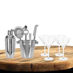 Foto van Excellent houseware cocktails maken set 6-delig met 4x martini glazen - cocktailshakers