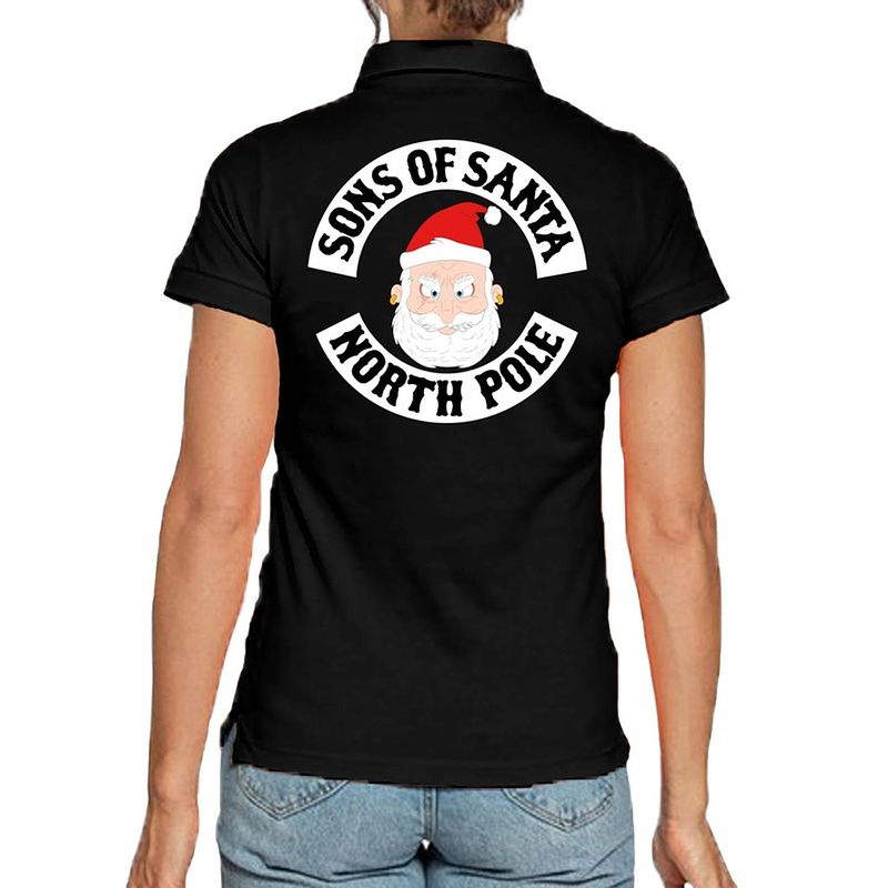 Foto van Zwarte kerspolo / kerstkleding sons of santa north pole voor dames m - kerst t-shirts