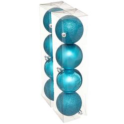 Foto van 8x stuks kerstballen turquoise blauw mix kunststof 8 cm - kerstbal
