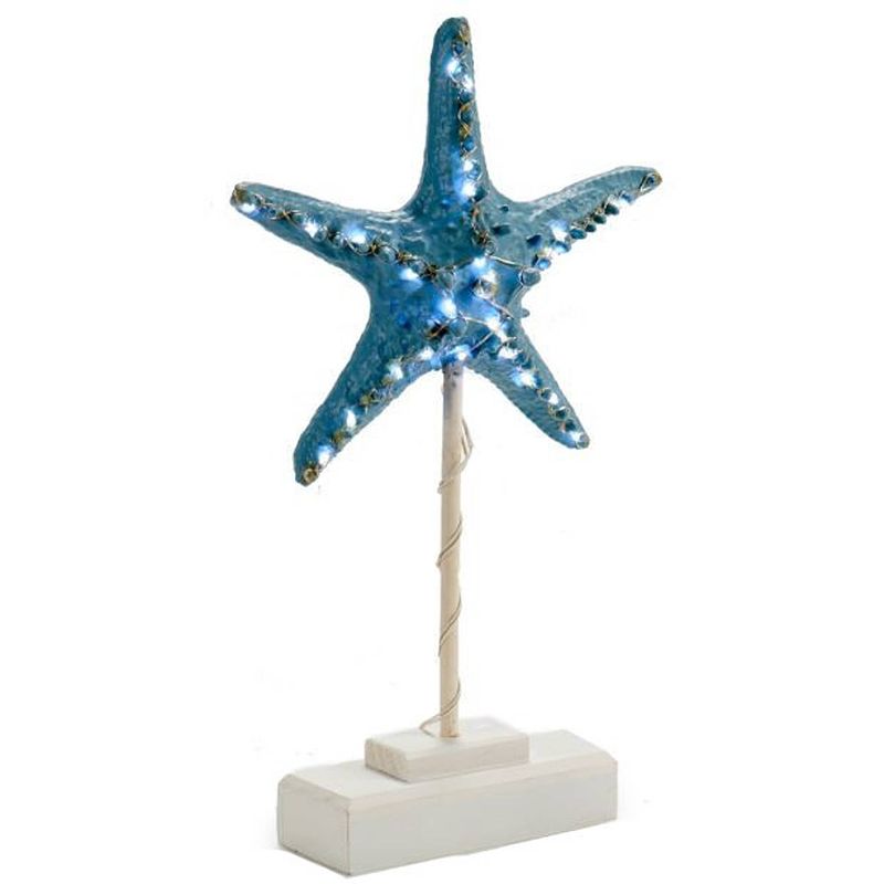 Foto van Giftdecor zeester 28 led 20,5 x 6 x 35,5 cm hout blauw