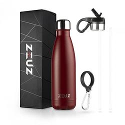 Foto van Zeuz® premium rvs thermosfles & drinkfles - isoleerfles - waterfles met rietje - bpa vrij - 500 ml - mat rood
