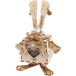 Foto van Robotime bunny am481 - houten modelbouw - muziekdoos - steampunk - diy