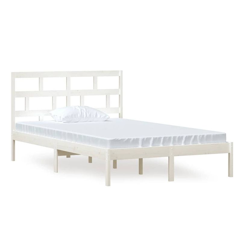 Foto van The living store houten bedframe - 205.5 x 126 x 100 cm - massief grenenhout - wit