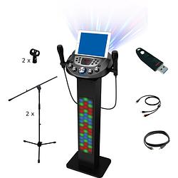 Foto van N-gear karaoke ngs828-bt + 2 microfoonstatieven en clips, kabels en usb-stick