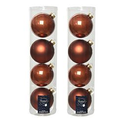 Foto van 8x stuks glazen kerstballen terra bruin 10 cm mat/glans - kerstbal