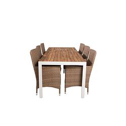 Foto van Bois tuinmeubelset tafel 90x205cm en 6 stoel malin naturel, wit.