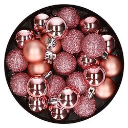 Foto van 20x stuks kleine kerstballen 3 cm roze kunststof mat/glans/glitter - kerstbal
