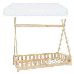 Foto van Kinderbed met uitvalbeveiliging en lattenbodem 80x160 cm dennenhout naturel ml-design