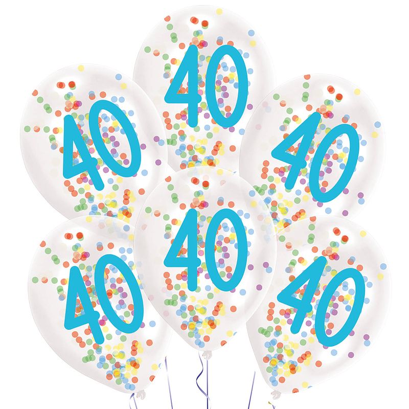 Foto van Amscan ballonnen confetti 40 jaar 27,5 cm latex wit 6 stuks