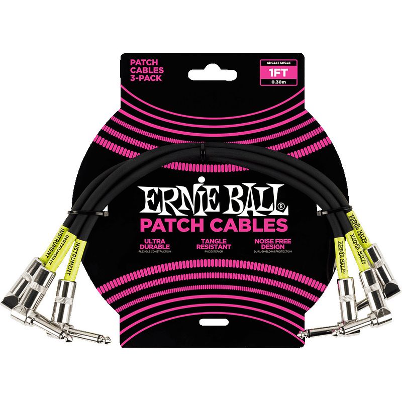 Foto van Ernie ball 6075 patchkabel 30 cm zwart (3 stuks)