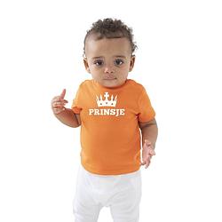 Foto van Prinsje met kroon koningsdag t-shirt oranje baby/peuter voor jongens 54/60 (0-3 maanden) - feestshirts