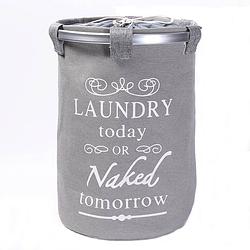 Foto van Ronde wasmand met tekst laundry today or naked tomorrow voor al uw