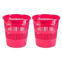 Foto van Plasticforte afvalbak/vuilnisbak/kantoor prullenbak - 2x stuks - plastic - fuchsia roze - 28 cm - prullenmanden