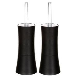 Foto van 2x stuks wc-/toiletborstel met houder rond zwart kunststof 38 cm - toiletborstels