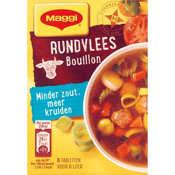 Foto van Maggi minder zout bouillon rundvlees bouillon blokjes pakje 8 ltr. 72g bij jumbo