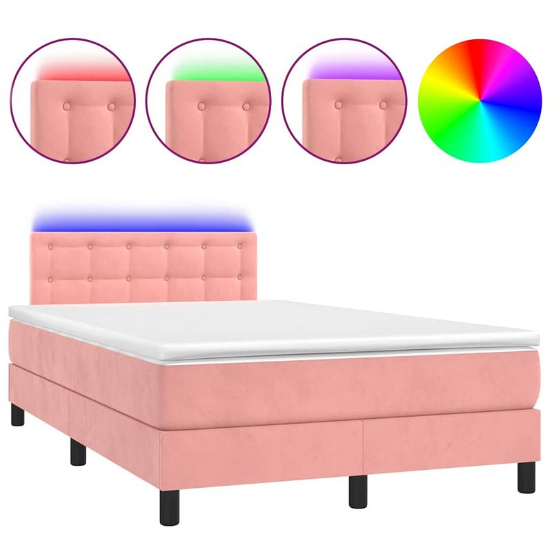 Foto van Vidaxl boxspring met matras en led fluweel roze 120x200 cm