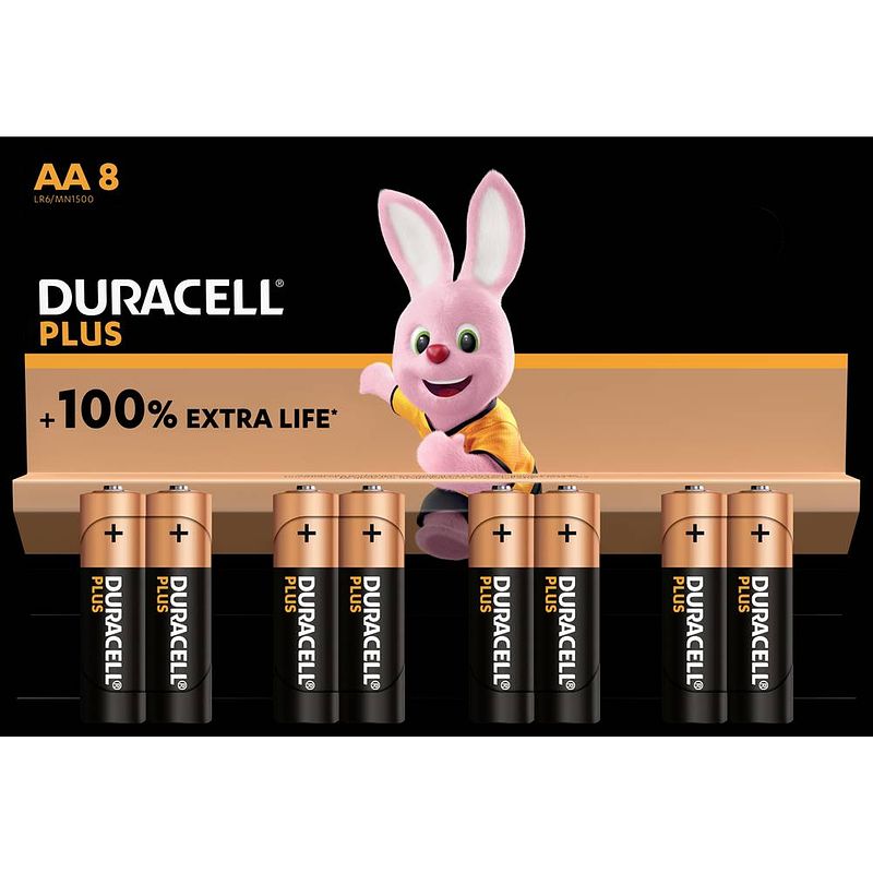 Foto van Duracell batterij plus 100% aa, blister van 8 stuks