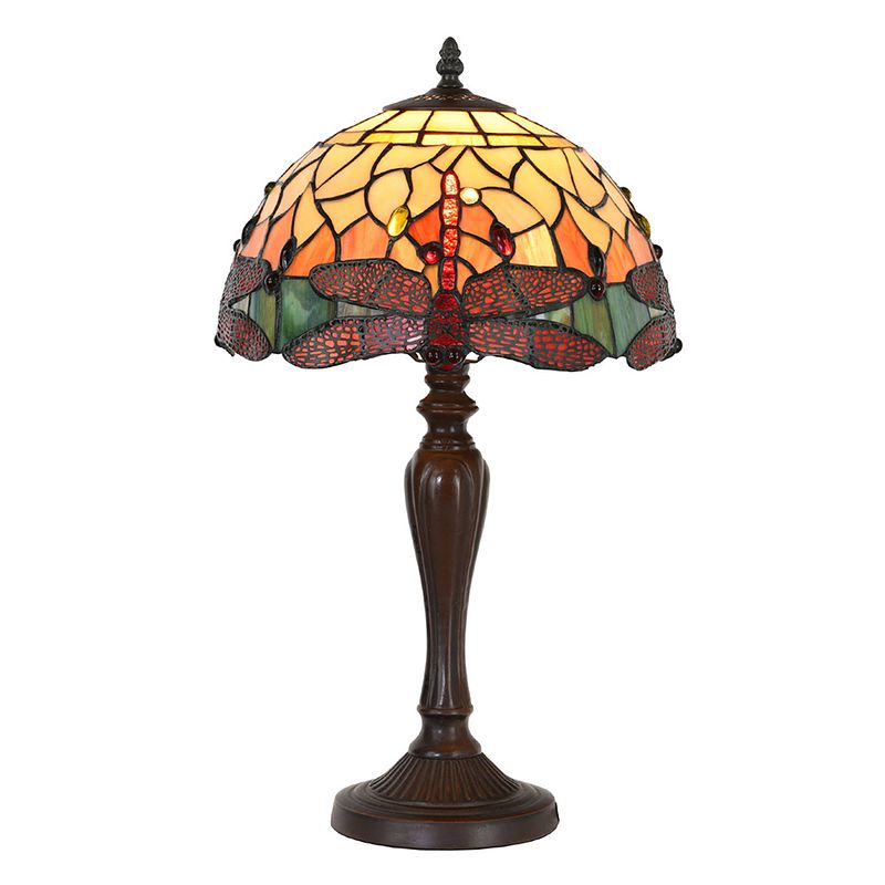 Foto van Lumilamp tiffany tafellamp libelle ø 30*53 cm geel glas kunststof tiffany bureaulamp tiffany lampen glas in lood geel