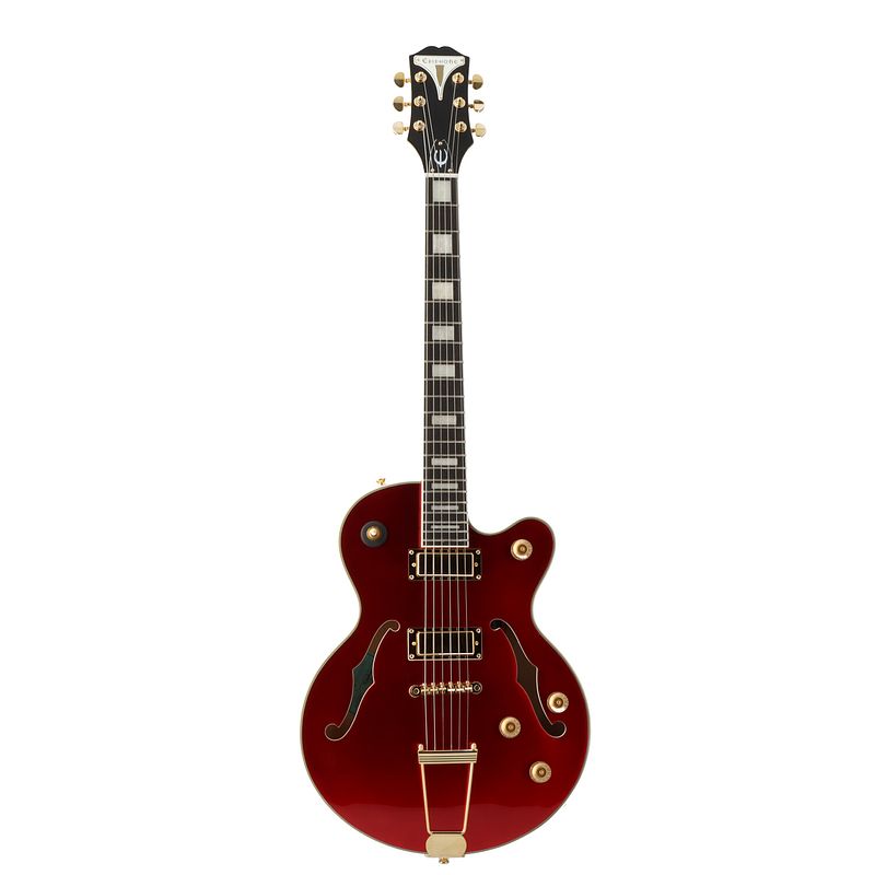 Foto van Epiphone uptown kat es ruby red metallic semi-akoestische gitaar