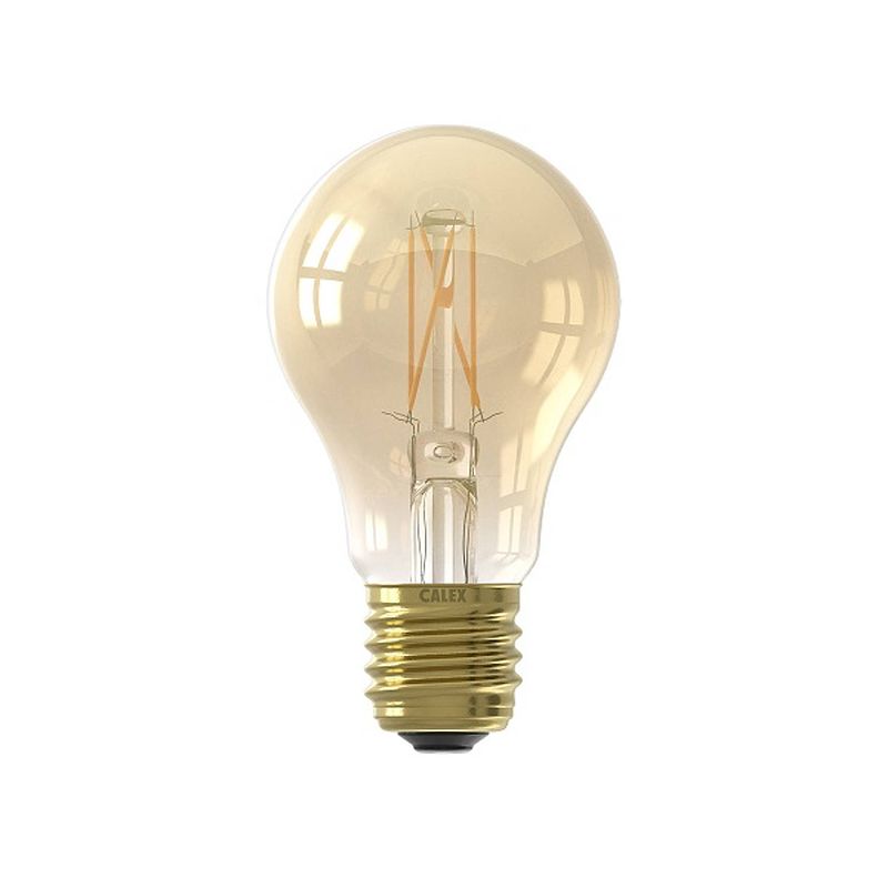 Foto van Calex led volglas filament standaardlamp 220-240v 4w 310lm e27 a60, goud 2100k cri80 dimbaar