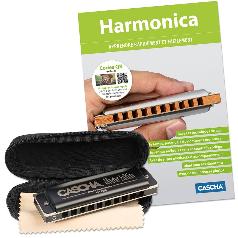 Foto van Cascha hh 1630 fr master edition blues harmonica set (+ fr boek)