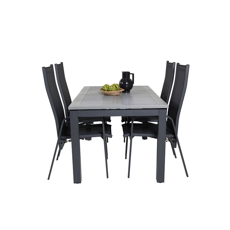 Foto van Albany tuinmeubelset tafel 90x152/210cm en 4 stoel copacabana zwart, grijs.