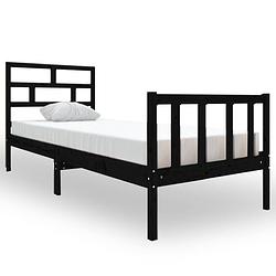 Foto van The living store houten bedframe - 195.5 x 80.5 x 69.5 cm - zwart massief grenenhout