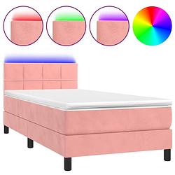 Foto van The living store boxspring bed - roze fluweel - 203x100x78/88 cm - verstelbaar hoofdbord - kleurrijke led-verlichting