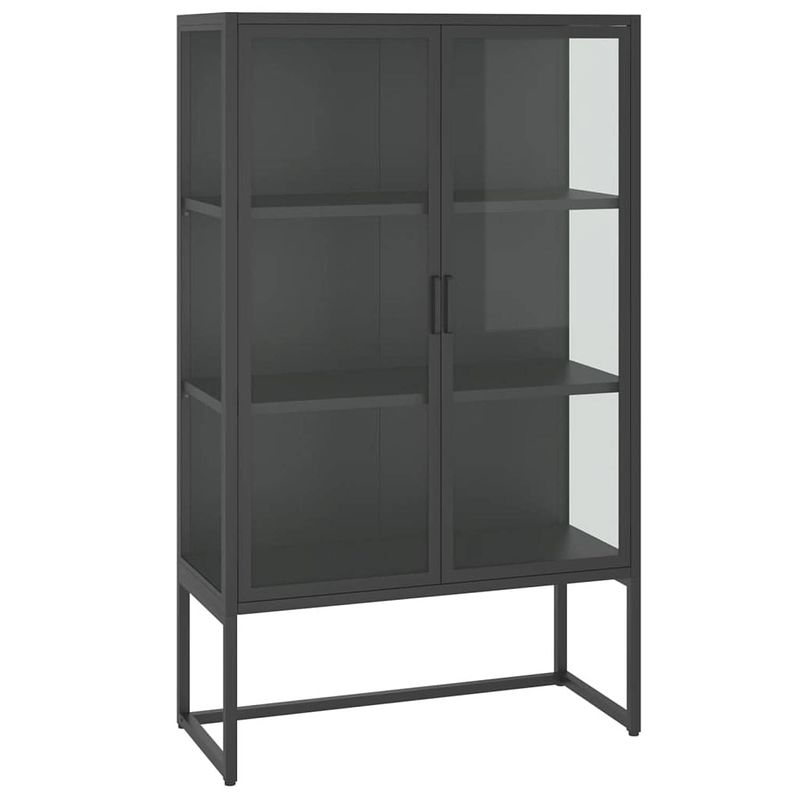 Foto van Vidaxl hoge kast 80x35x135 cm staal en gehard glas antracietkleurig