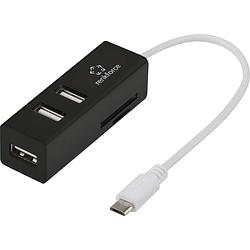 Foto van Renkforce rf-4995192 3 poorten usb 2.0-hub met ingebouwde sd-kaartlezer, met otg-functie zwart