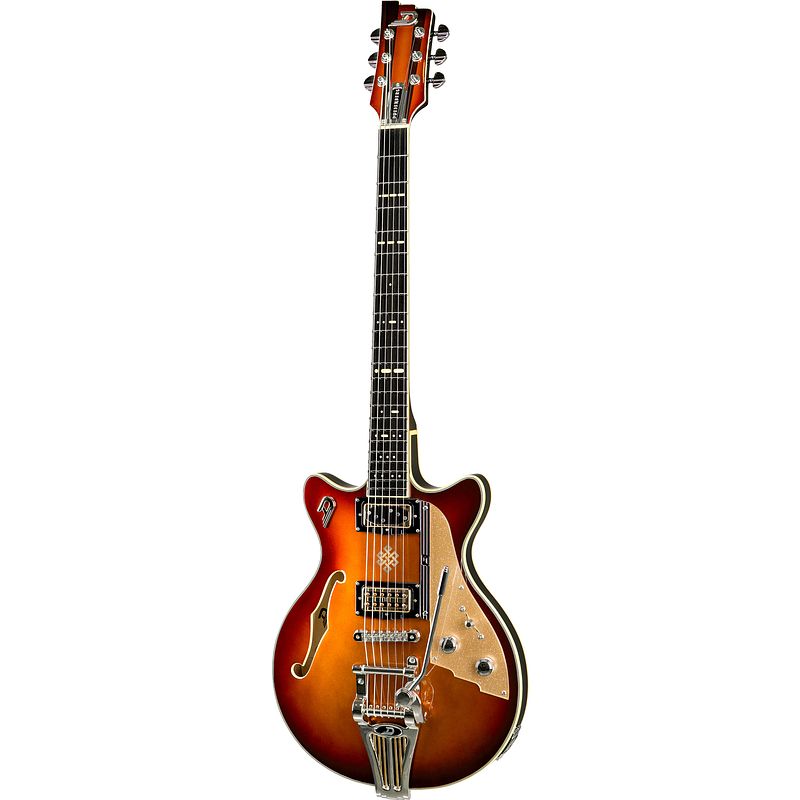 Foto van Duesenberg alliance joe walsh gold burst semi-akoestische gitaar met koffer