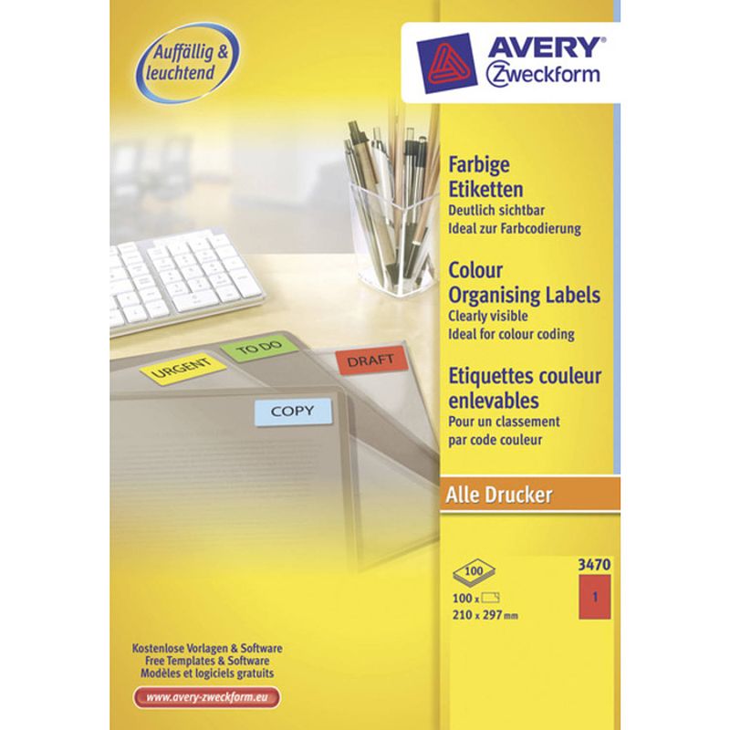 Foto van Etiket avery ilk 210x297mm 100 vel 1 etiket per vel rood