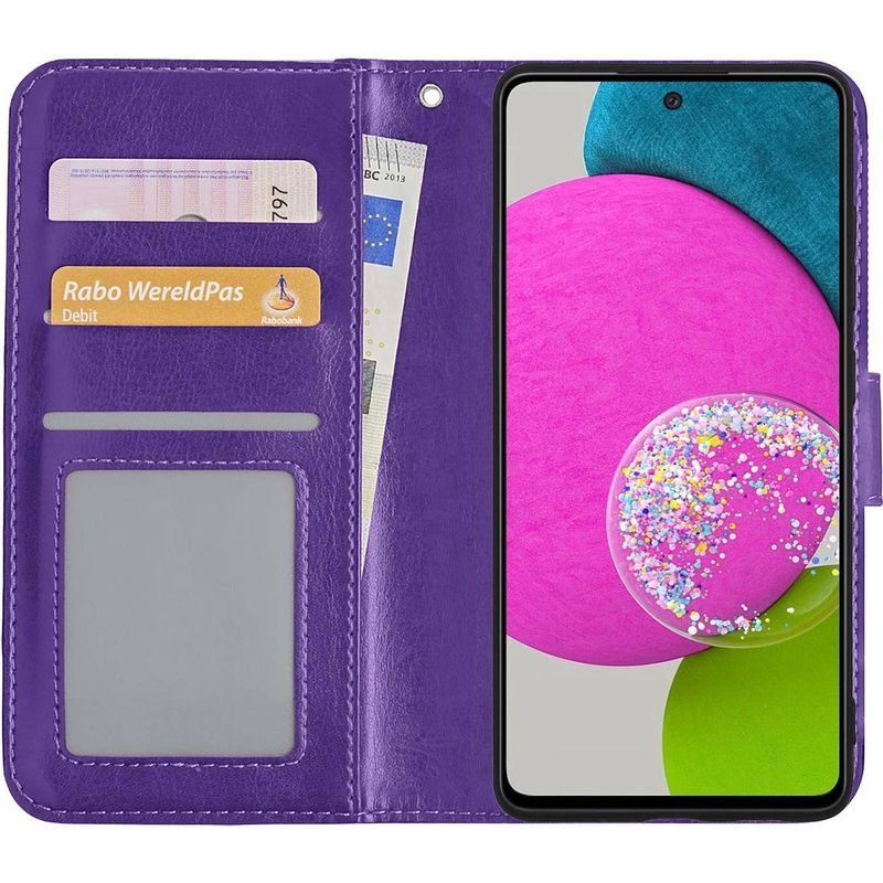 Foto van Basey samsung galaxy a52 hoesje book case kunstleer cover hoes samsung galaxy a52-paars