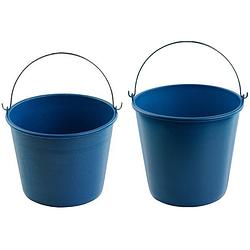 Foto van 2x blauwe schoonmaakemmers/huishoudemmers 6 en 16 liter - emmers