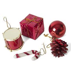 Foto van Kerststukje ornamenten - 20-delig - rood - plastic - 5 cm - kerststukjes