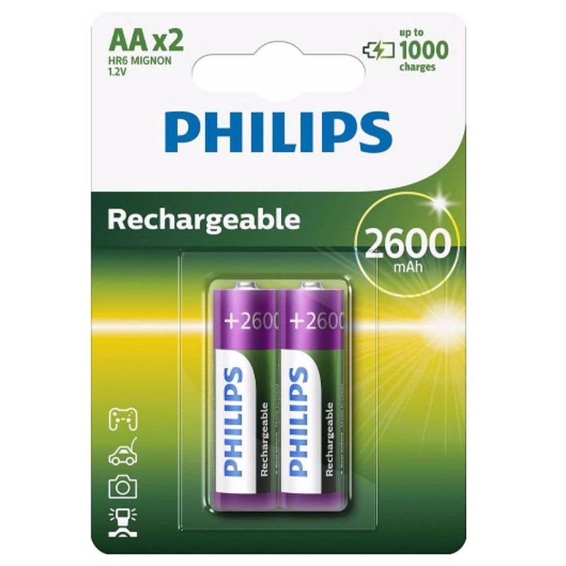 Foto van Philips oplaadbare batterij aa (2 stuks)