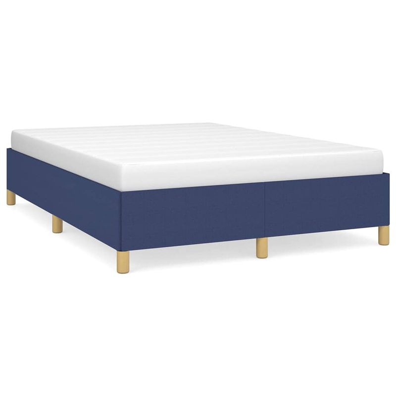 Foto van The living store bedframe - blauw - 203 x 143 x 35 cm - multiplex lattenbodem