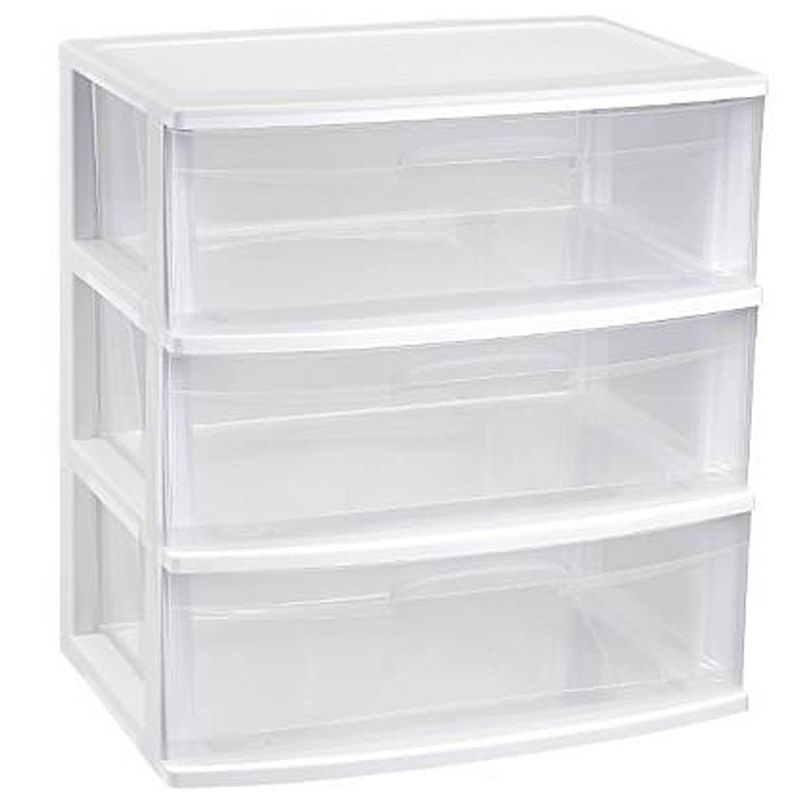 Foto van Plasticforte ladeblokje organizer 3x lades - wit/transparant - l56 x b40 x h61 cm - plastic - ladeblok