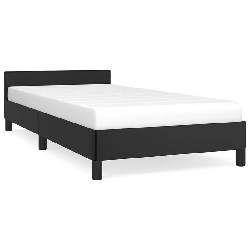 Foto van The living store bedframe - kunstleer - multiplex lattenbodem - zwart - 193 x 93 x 50 cm